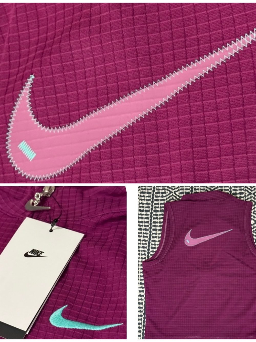 NIKE Stitch Swoosh Sleeveless Tank Top Vest Berry Purple Seafoam Green Turquoise
